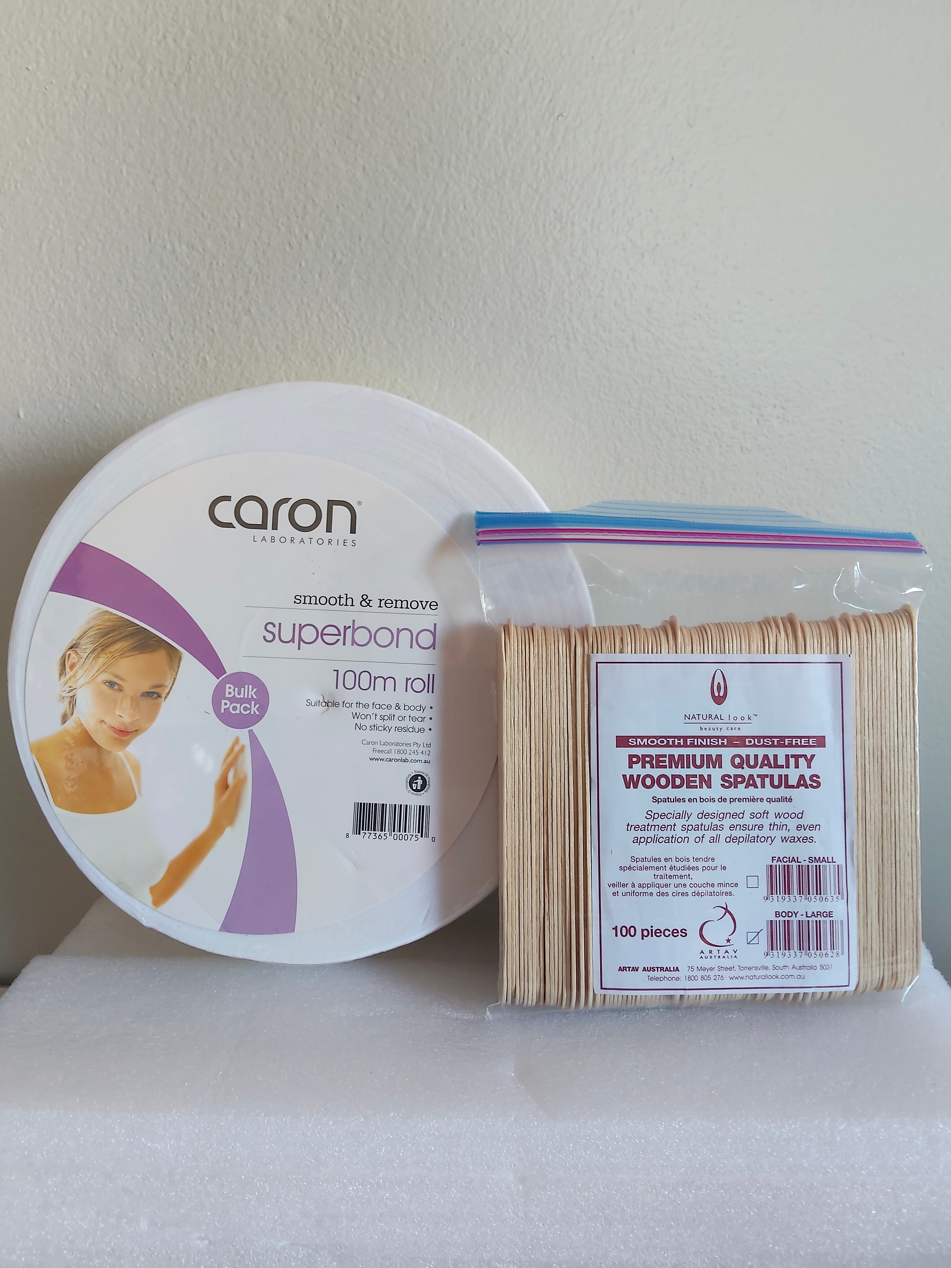 Caron Superbond Waxing Roll 100 m + Free Premium Quality Wooden Spatulas 100 Pieces